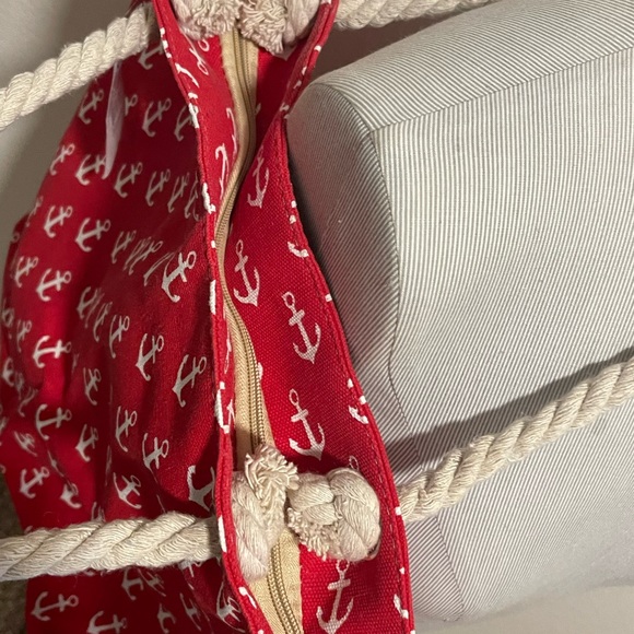 Tote Bag - Large Red Canvas Anchor Bag - Travel / Beach Bag NWT - Picture 9 of 12